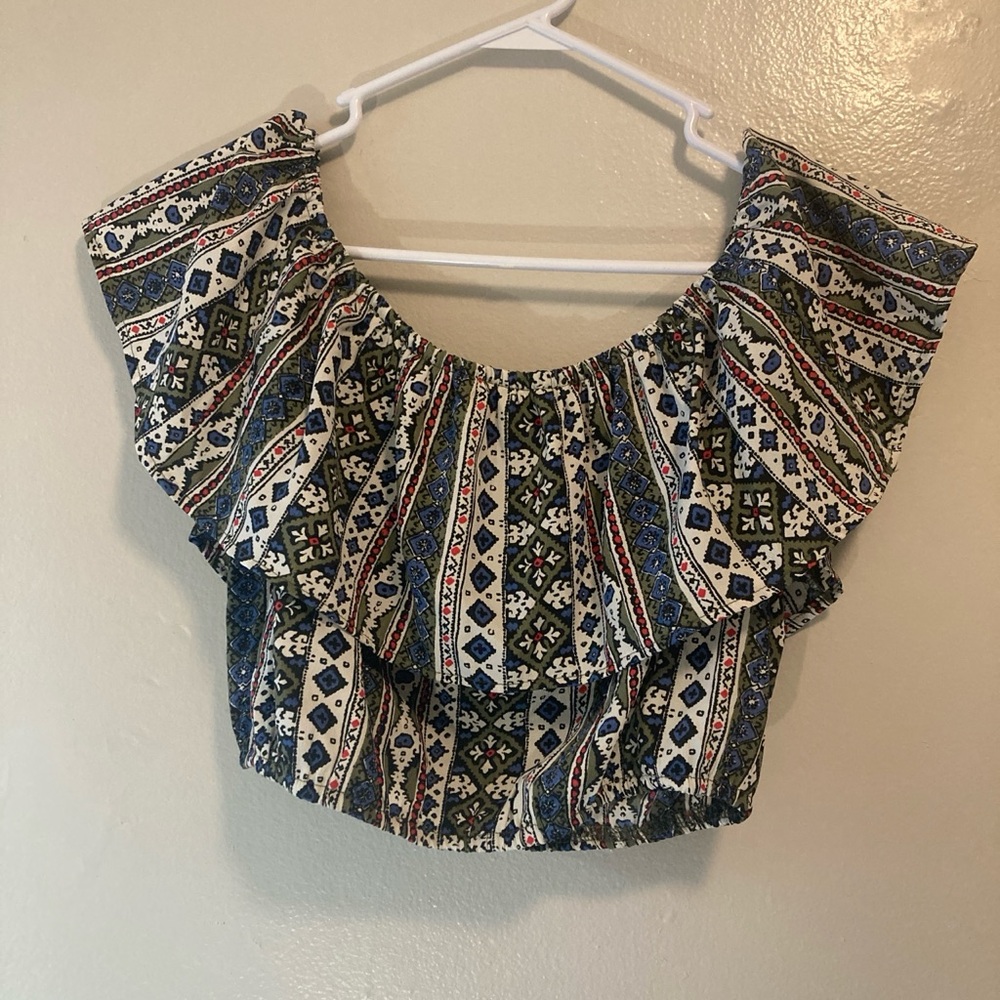 Hollister Black and White Ruffled Sailor Collar Blouse